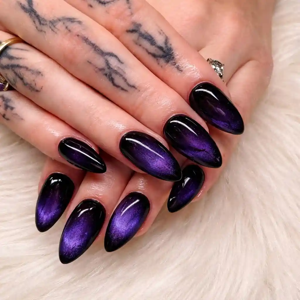 Black Nails with Purple Sheen Center