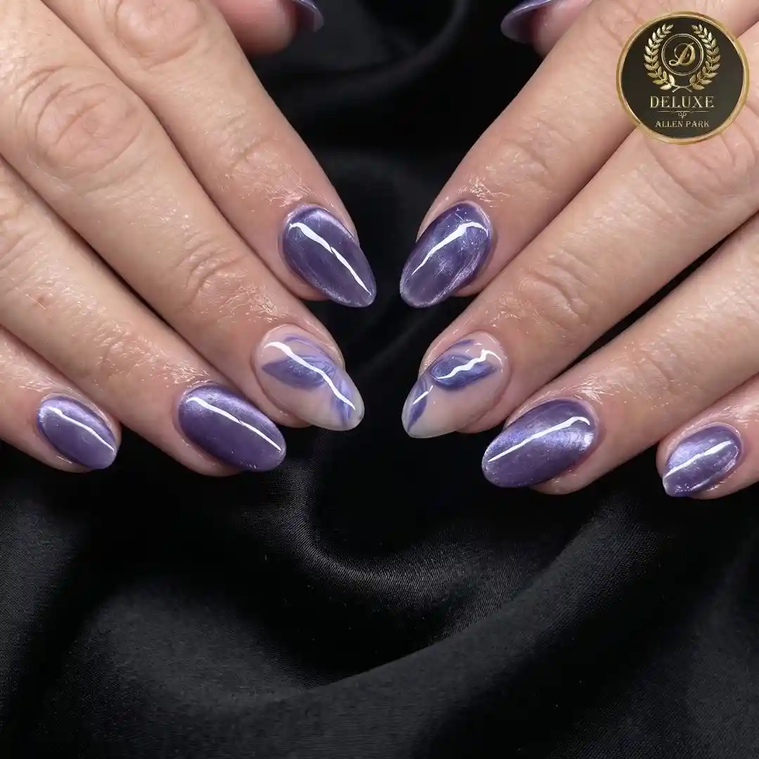 Metallic lavender set with subtle nude-and-purple accents