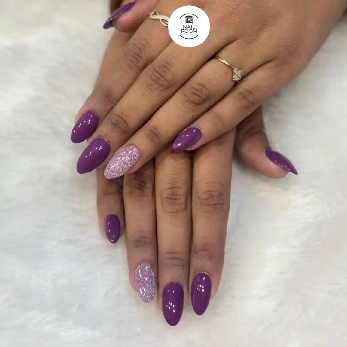 Deep purple set with pink glitter accent nails