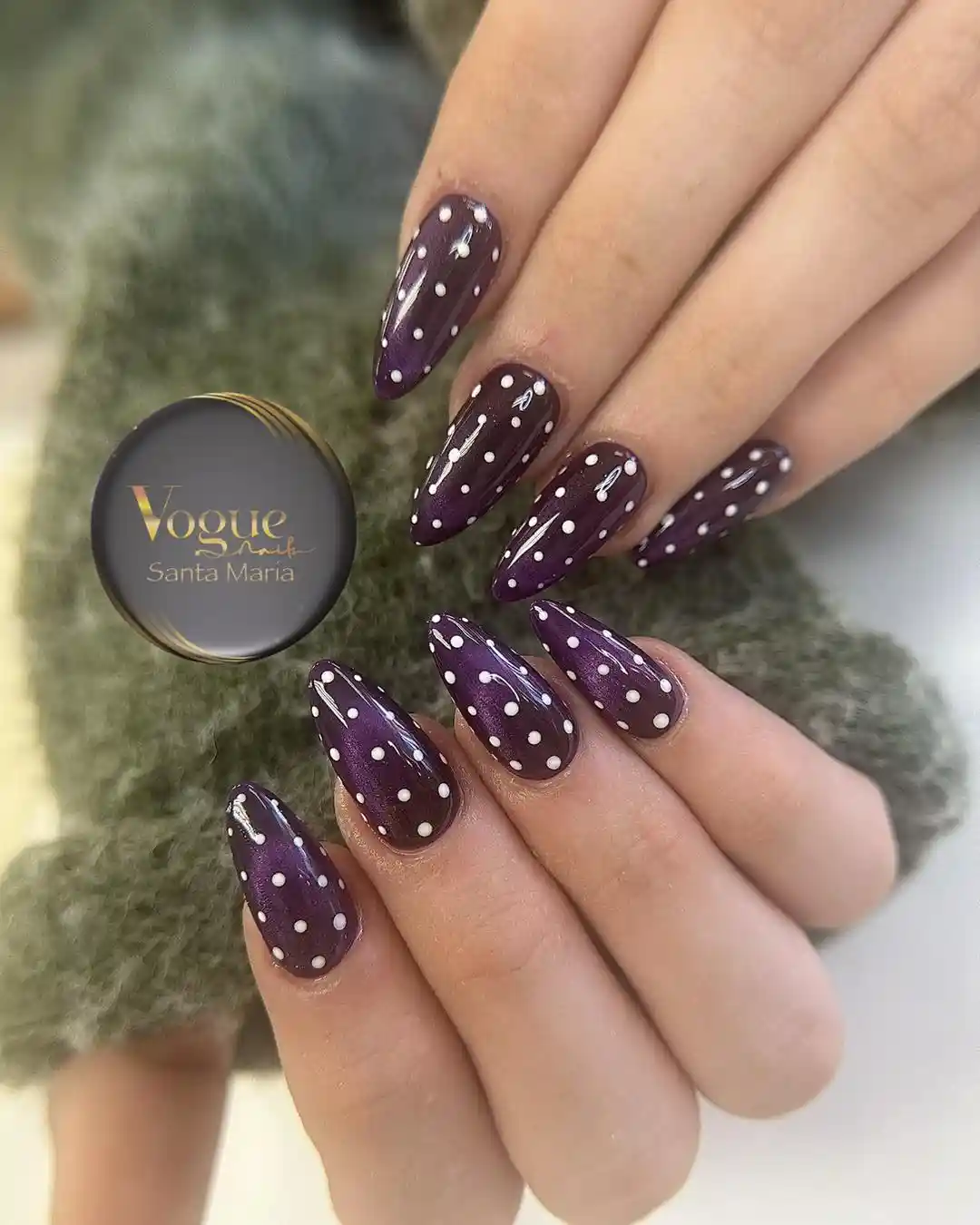 Deep plum polka-dot almonds