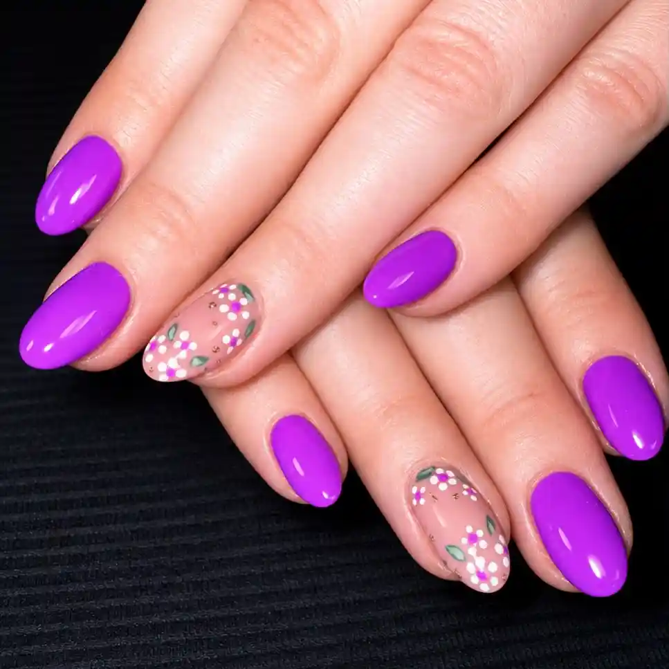 Bright purple solids with tiny floral-dot accents