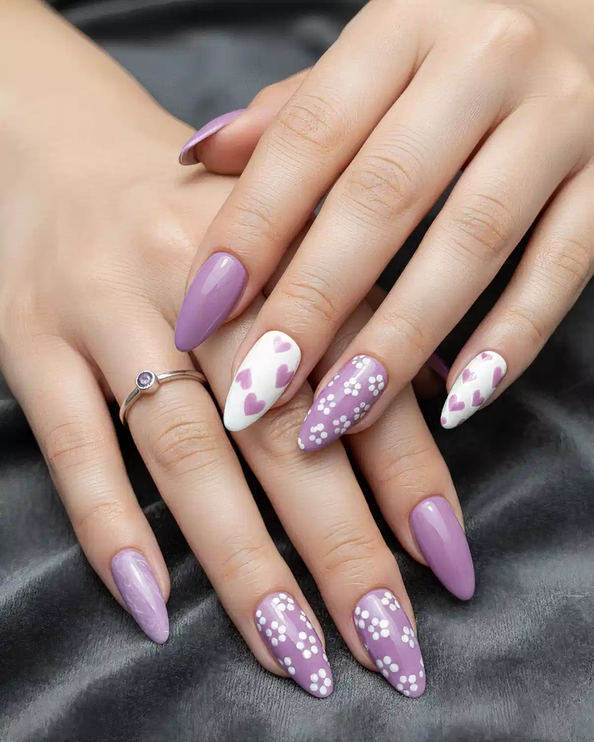 Mauve and White Mix with Hearts and Tiny Flower Shapes