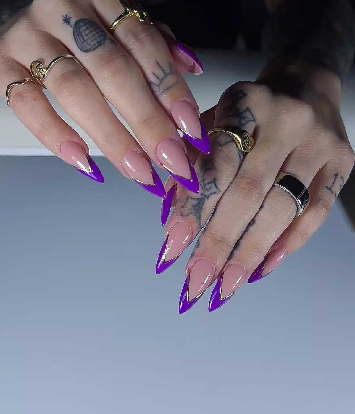 Deep Purple V-French with Thin Gold Outline