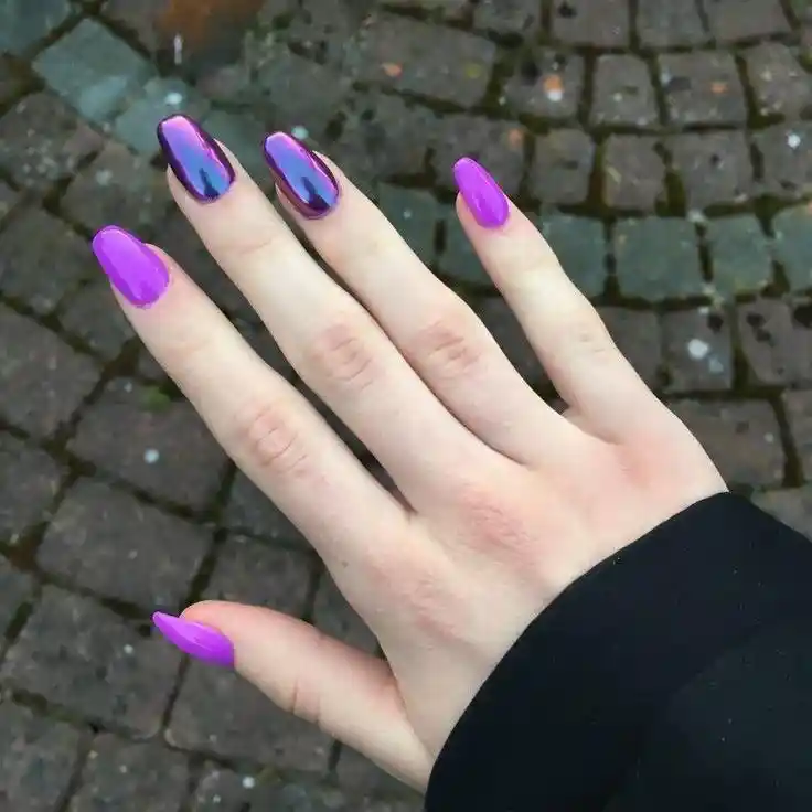 Bright purple set with iridescent accent nails