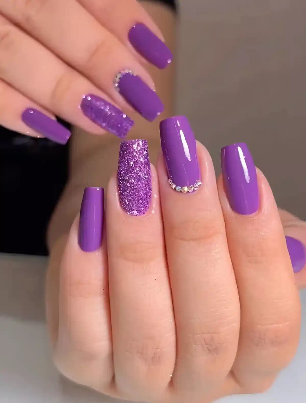 Solid Purple with Glitter Accent and Rhinestone Detail