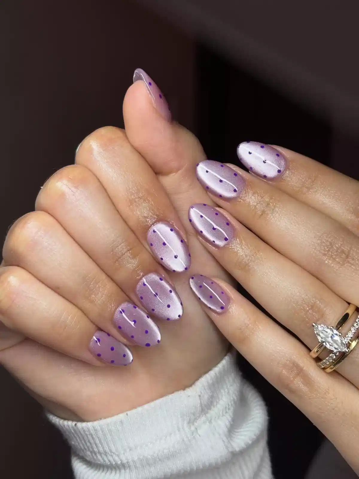 Lavender Nails with Purple Polka Dots