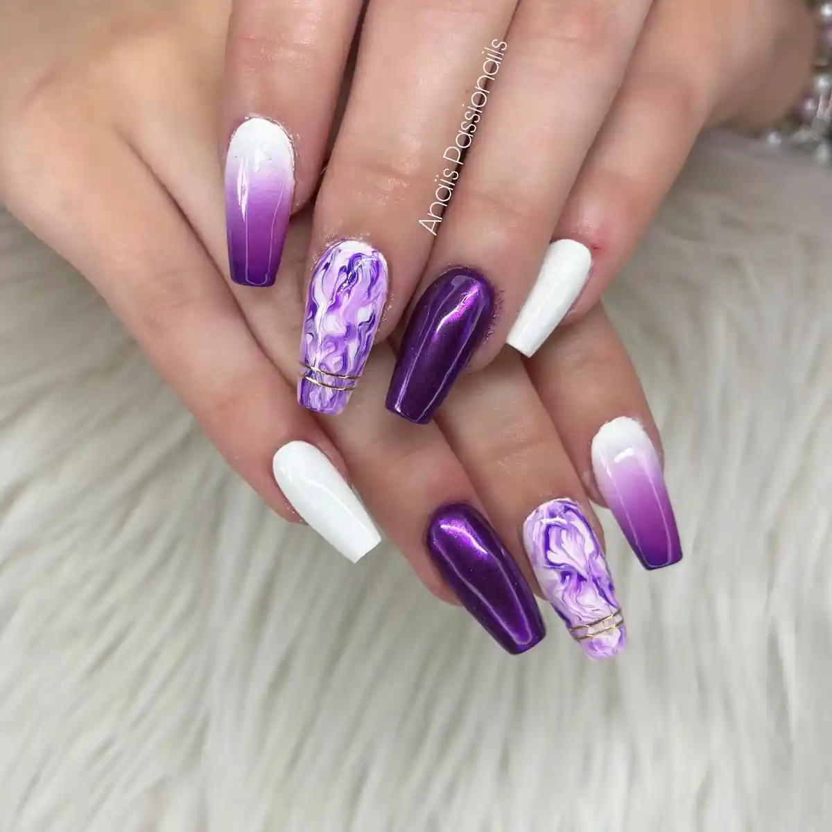 Mixed Purple Ombre with White, Marble, and Metallic Accents