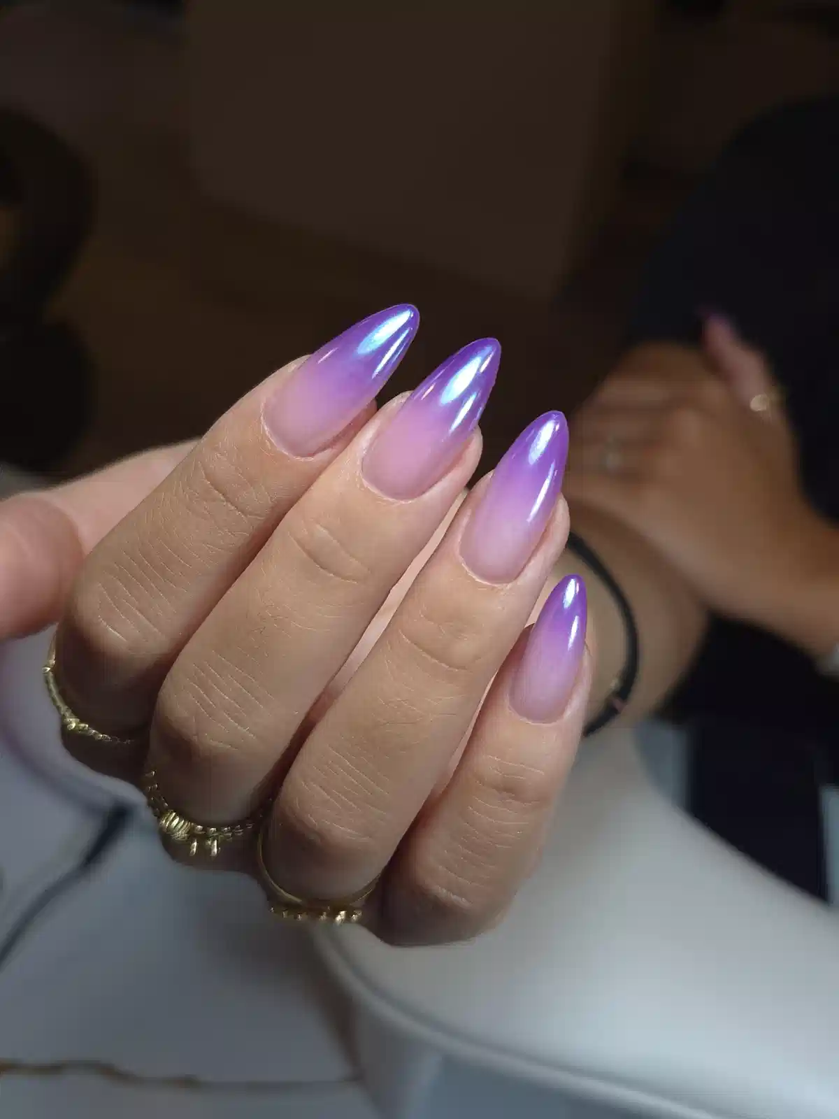 Reflective Purple Ombre Almond Nails
