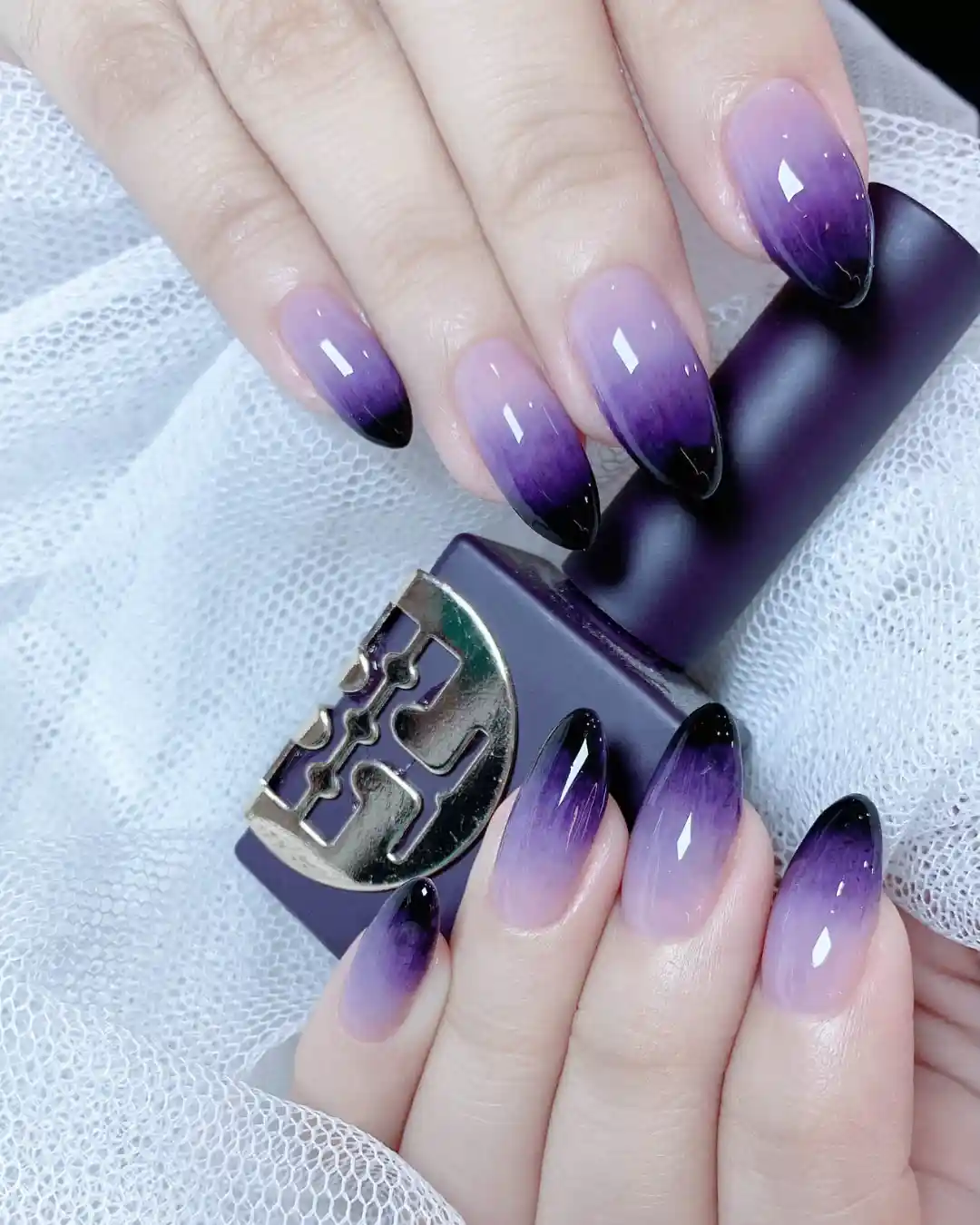 Dark-Tip Purple Ombre with Polish Bottle Prop