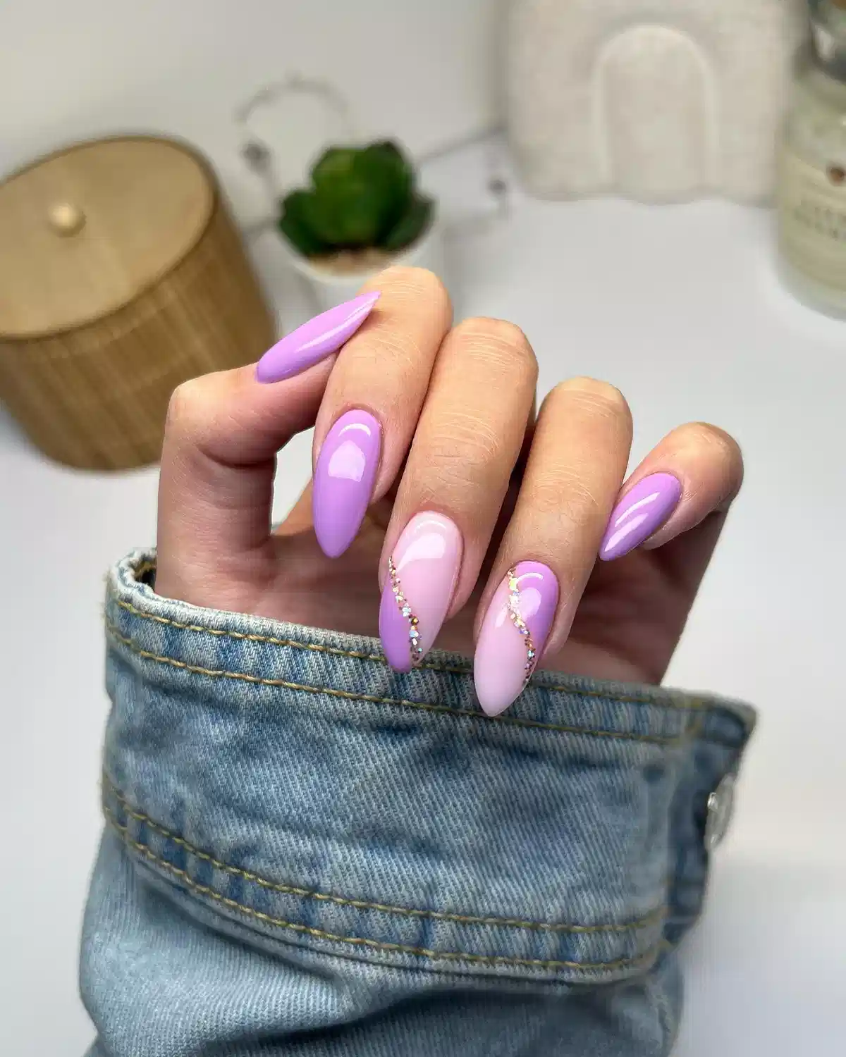 Lavender Mix: Solid + Ombre with Diagonal Rhinestone Lines