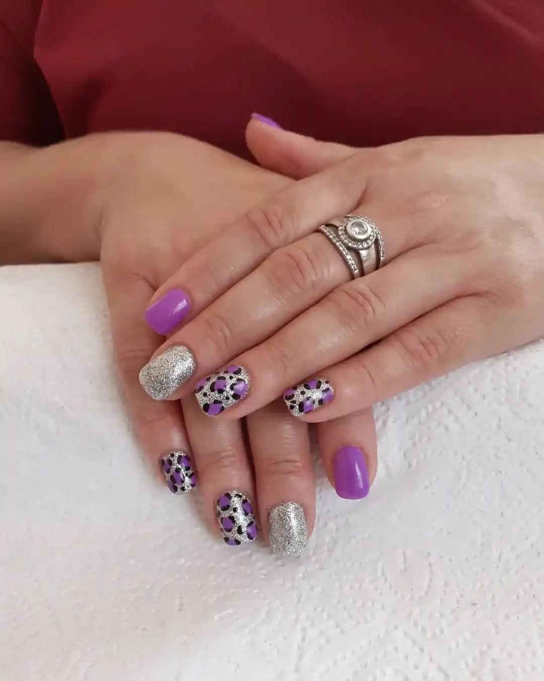 Purple and Silver Mix with Spotted Accent Nails