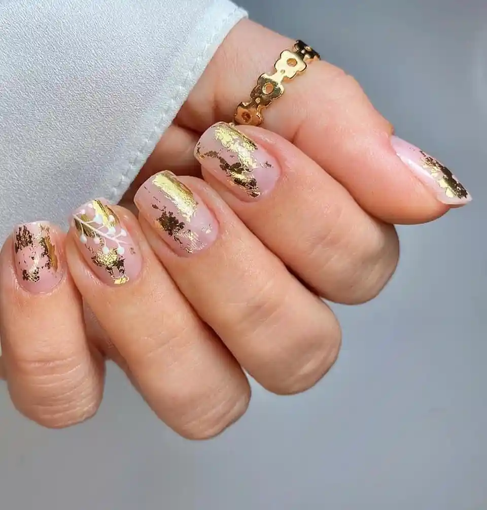 Sheer Pink Base with Gold Foil Accents