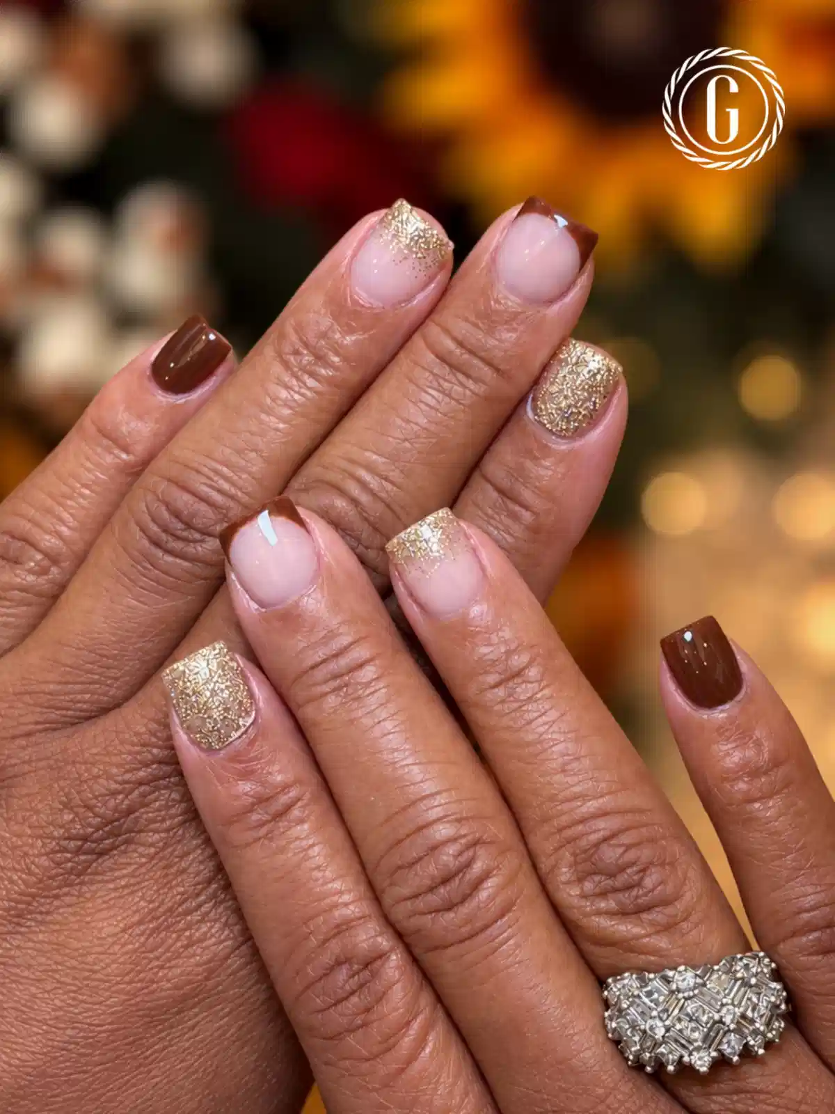 Brown and Nude Mix with Gold Glitter Accents