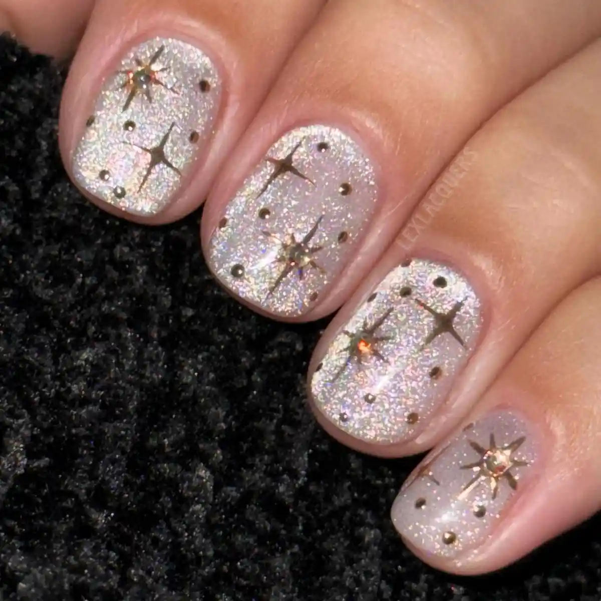 Silver Glitter Base with Gold Starbursts and Studs