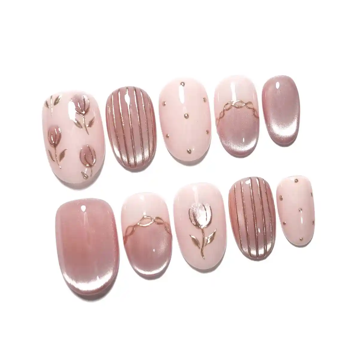 Pale pink and mauve set with metallic stripes and stud accents