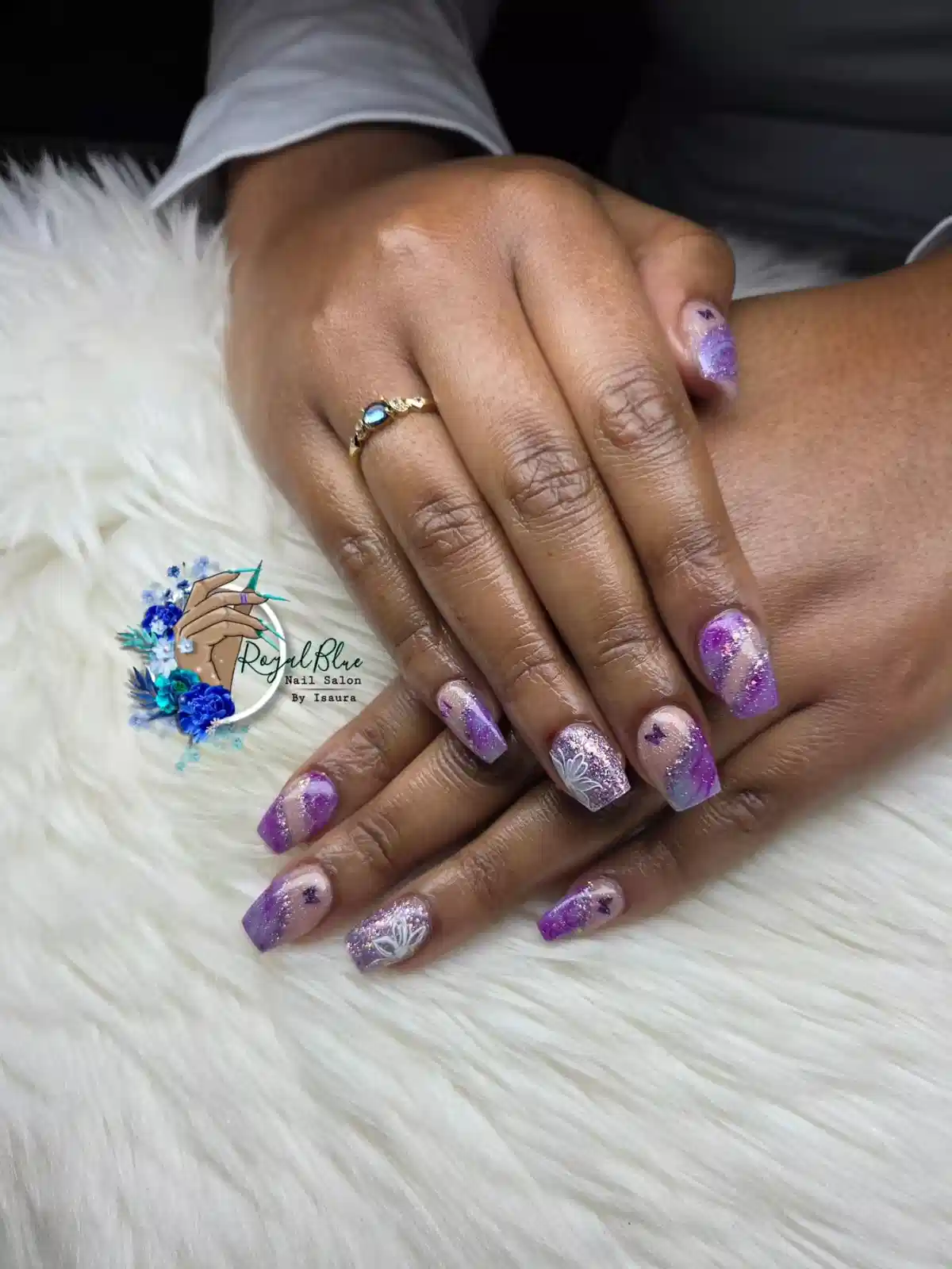 Purple glitter gradient with small star accents