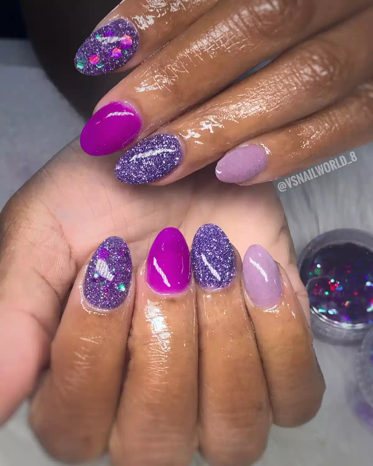 Magenta and purple glitter mix with confetti accents