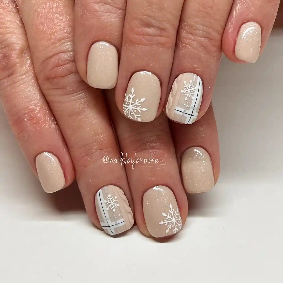 Cream Shimmer with Snowflakes and Subtle Plaid